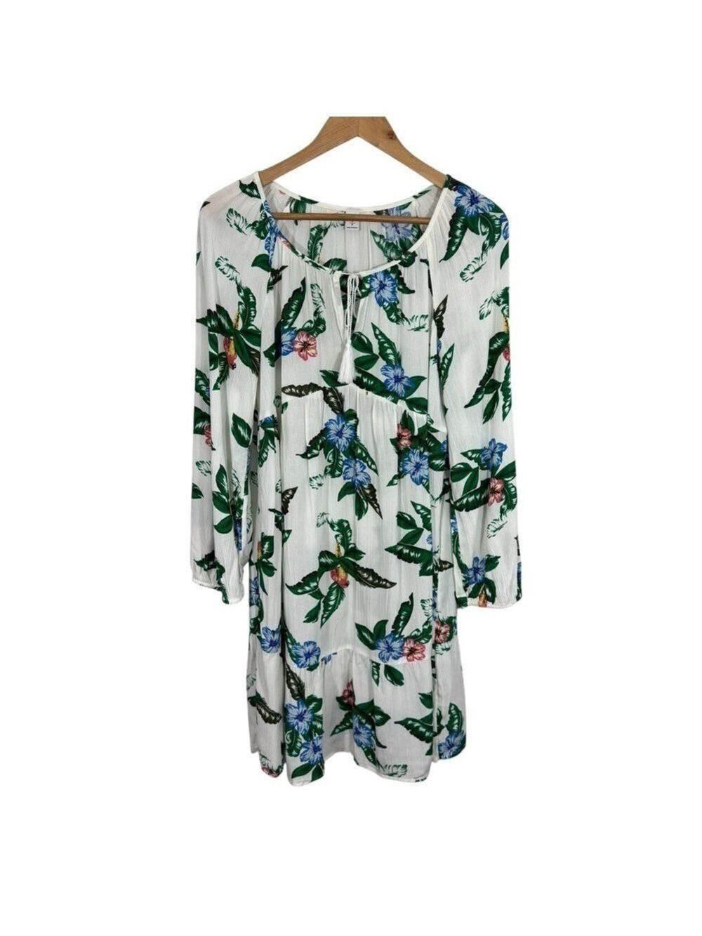 Old Navy Tropical Floral Mini Dress Sz S White Green Blue Beachy Summer Cute EUC